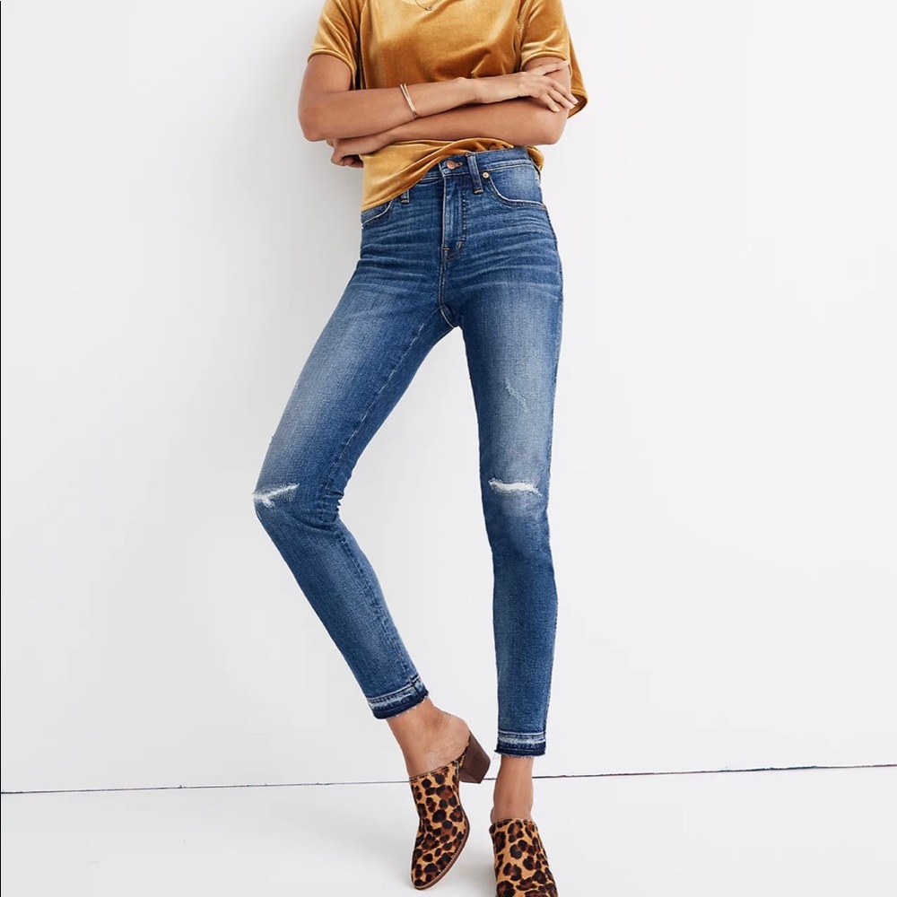 Madewell 9" Mid-Rise Skinny Jeans in York Wash: Rip and Repair Edition